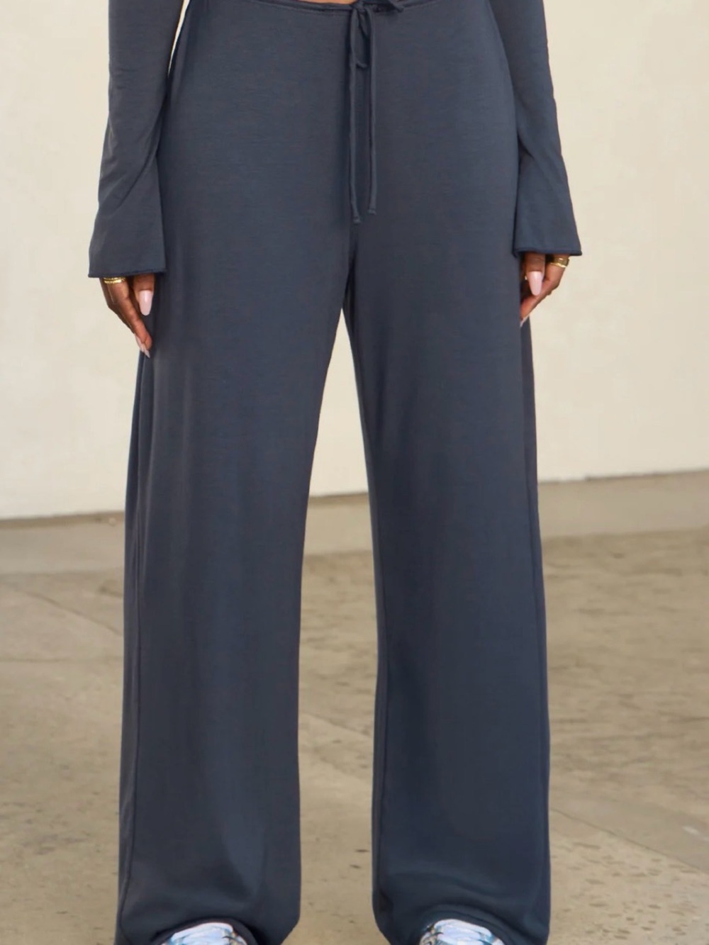 Joah Brown Wide-Leg Drawstring Pants in Slate Blue